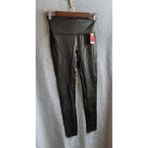 SPANX Medium Tall Black Faux Leather High Waisted Stretch Ankle Leggings NWT 29"